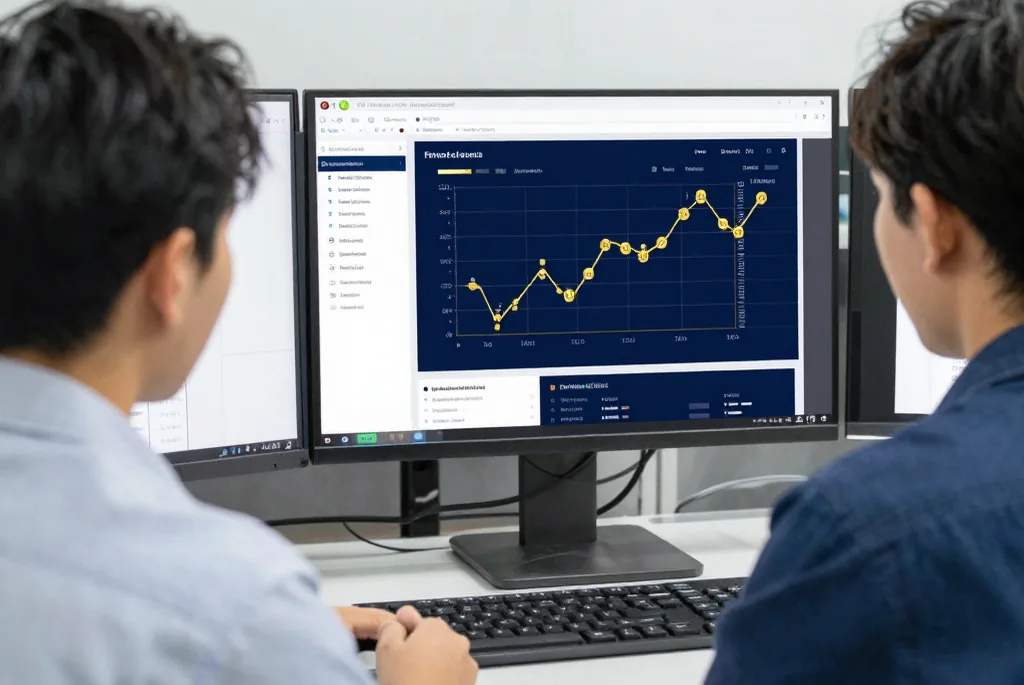 Forex analiz raporlarını inceleyen iki kişi